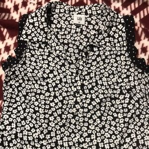 Cabi Black & White Floral Sleeveless Blouse